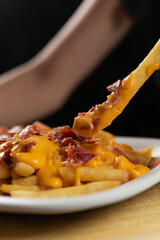 delicious fries with cheddar cheese and bacon