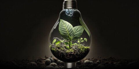 energy sources that are sustainable and renewable for the environment. Concept of a plant growing within a bulb. Generative AI