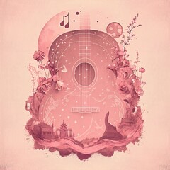 abstract musical mystical rustic pink illustration background isolated