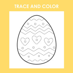 Trace and color easter egg with zizzag ornament and flowers for practice. Antistress for adults and children. Coloring page, coloring book vector illustration