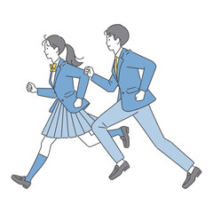 制服姿で走る男子学生と女子学生のイラスト