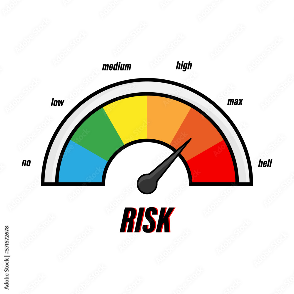 Wall mural High risk. Risk point on the scale. Risk level on the speedometer. Dangerous situation. Vector illustration - Wall murals