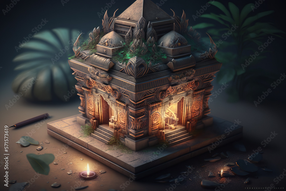 Poster generative ai of a maya temple on a dark background.