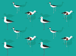 Bird Stilt Cute Cartoon Poses Seamless Wallpaper Background - obrazy, fototapety, plakaty