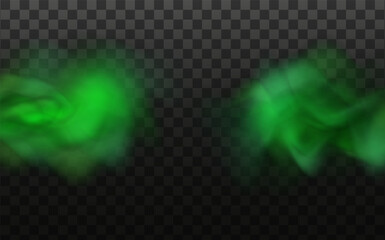 Green stink bad smell, smoke or poison gases,chemical toxic vapour.Vector realistic set of stench breath or sweat odor isolated on transparent checkered background.