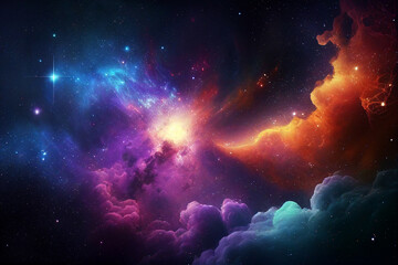 Fototapeta premium Abstract outer space endless nebula galaxy background. Generative Ai