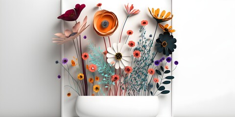 colorful flowers on a clean white background. Our minimalistic floral design and simple art highlight the vibrant colors, AI, Générative, AI générative