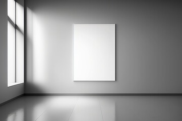 Empty frame mockup on the wall, clean light minimalist design. Generative AI.