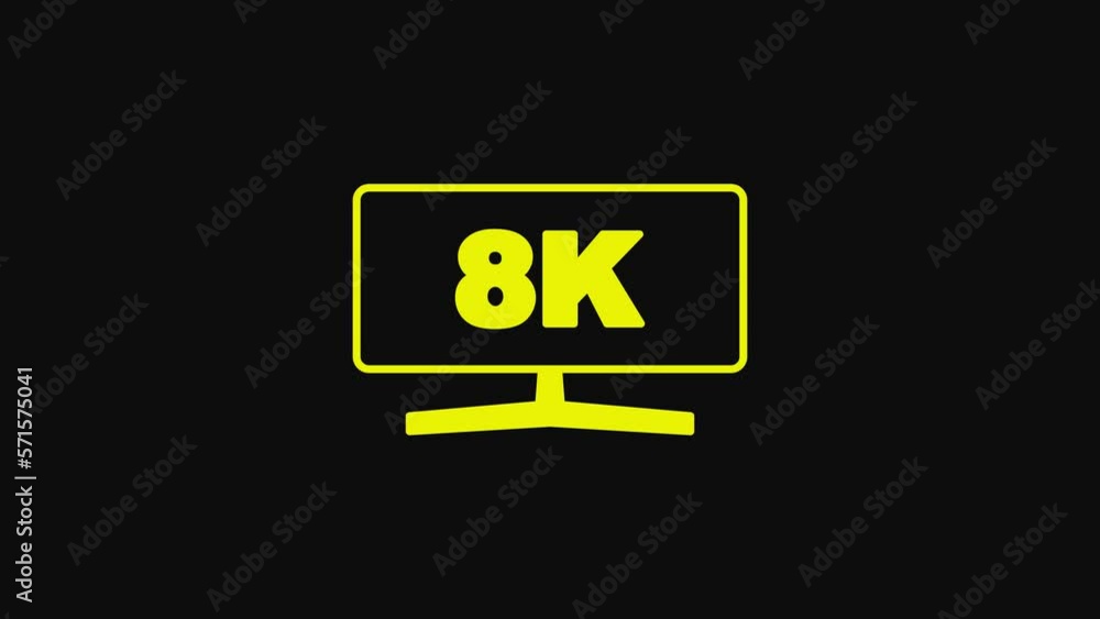 Poster yellow computer monitor icon isolated on black background. pc component sign. 4k video motion graphi