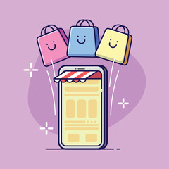 Happy Online Shopping Illustration