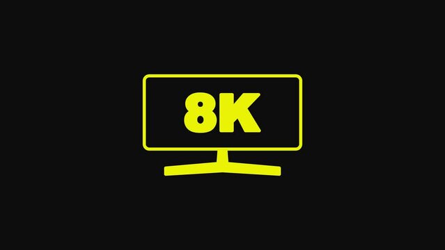 Yellow Computer monitor icon isolated on black background. PC component sign. 4K Video motion graphic animation