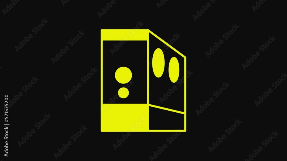 Poster yellow case of computer icon isolated on black background. computer server. workstation. 4k video mo