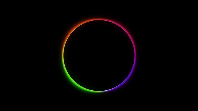 Round dark Backdrop with Rainbow varicoloured colorful glowing loop for company with same color scheme - 4K Loop Footage.