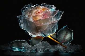 Rose made of crystal ice digital art illustration generative ai