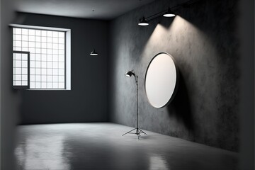 Obraz na płótnie Canvas Dark and gray abstract cement wall and studio room white spotlight used as a studio background wall to display your products
