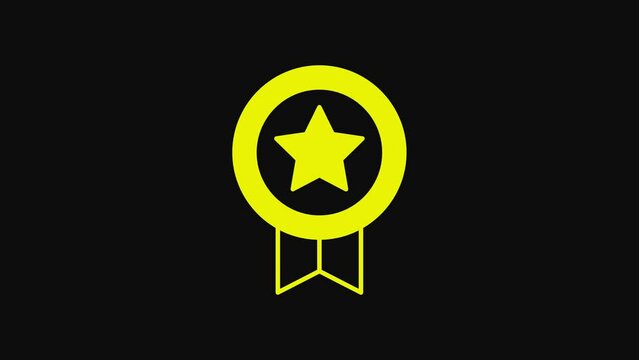 Yellow Game rating with medal icon isolated on black background. Level results for game. 4K Video motion graphic animation