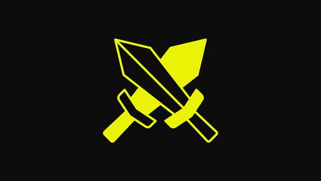Yellow Sword for game icon isolated on black background. 4K Video motion graphic animation