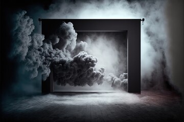 Empty studio room with smoke float up on stage background used as a studio background wall to display your products,nightclub entertainment