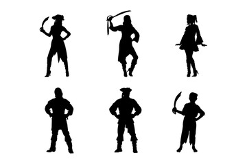 Fototapeta na wymiar Set of silhouettes of pirates vector design