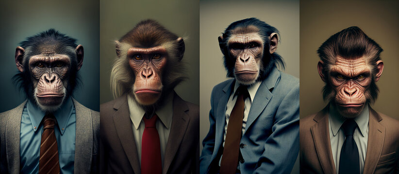 Portraits von Affen als Gesch&auml;ftsmann im Anzug, Generative AI