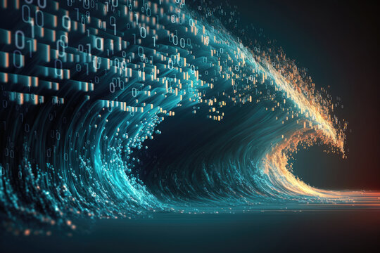 Datenflut, eine digitale Welle aus Informationen und Daten, Generative KI