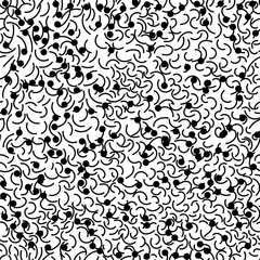 seamless vector pattern in black and white of chaotically arranged short arcs and dots for interior design, scenes, as well as for prints on fabrics, walls, covers