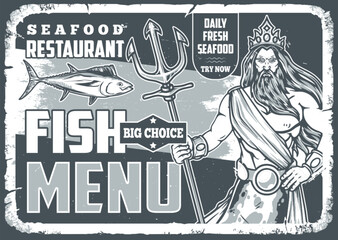Fish menu monochrome vintage flyer