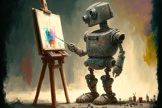 Robotics and AI are being used to create artworks, with machines being trained to mimic the style of previous pieces. They can also generate creative visuals from text.