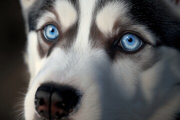 a close up of a husky dog puppy's blue eye. Generative AI