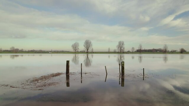 AERIAL VIEW WS Flooded polder area / Noord-Brabant, Netherlands