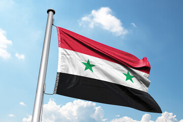 3d Illustration of Syria national flag waving in the sky with clipping path.