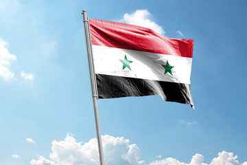 3d Illustration of Syria national flag waving in the sky with clipping path.