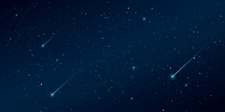 Starry and comet in universe background. Beautiful blue night sky with meteor illustration.