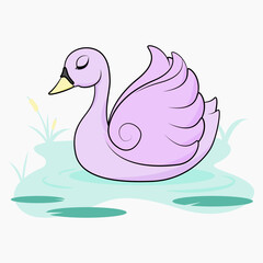 Cute beautiful pink swan on pond illustration vector