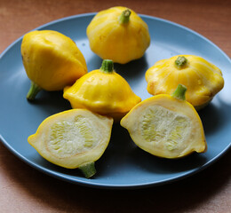 fresh yellow squashes close up