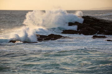 waves crashing on rocks