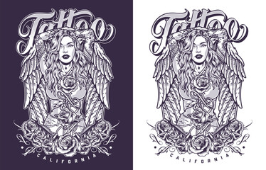 California tattoo studio flyer monochrome