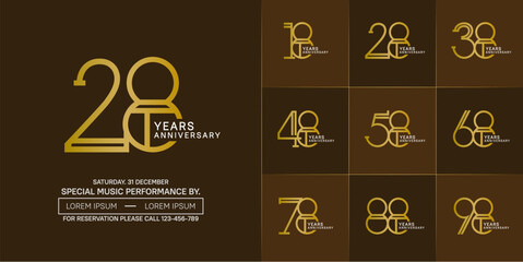 set of anniversary golden and white color with brown color background for special celebration event