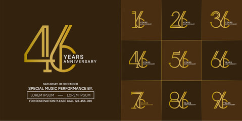 set of anniversary golden and white color with brown color background for special celebration event