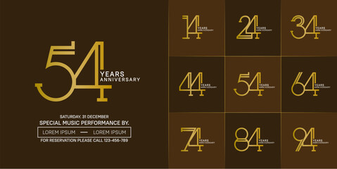 set of anniversary golden and white color with brown color background for special celebration event