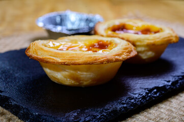 Portugal's traditional sweet dessert Pastel de nata egg custard tart pastry
