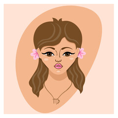 Beautiful face of Virgo woman zodiac sign. Horoscope symbol. Astrology, star sign set.