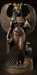 Egyptian goddess Isis is seen in a statue. She was Osiris' sister and wife, and the couple had a son named Horus. She is the goddess of fertility and motherhood and the feminine archetype for creation