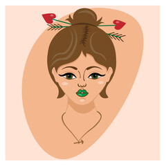 Beautiful face of Sagittarius woman zodiac sign. Horoscope symbol. Astrology, star sign set.