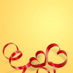 Ribbons shaped like hearts in red color
