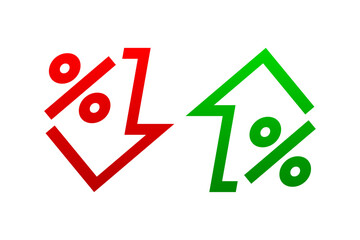 Percentage Arrow with Percent sign. Percentage arrow up and down icons. Concept for banking, credit, interest rate, finance and money sphere. Vector illustration.