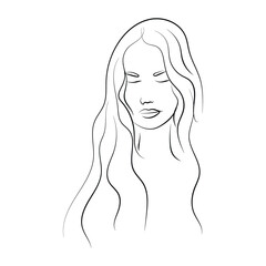 woman with long hair one line art vector illustration
