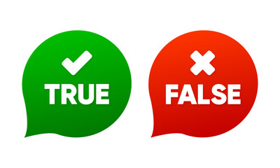 Green True and red False banner. Simple true and false sign, accepted and rejected. Vector illustration. - obrazy, fototapety, plakaty