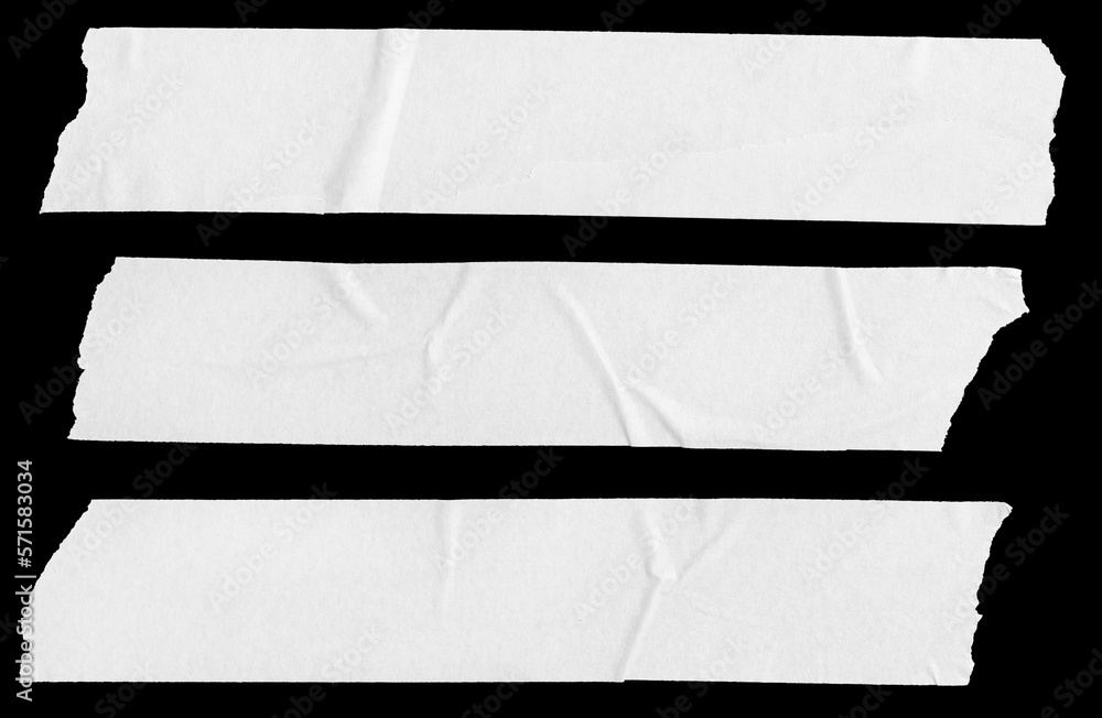 Wall mural three white blank painter tape stickers isolated on black background