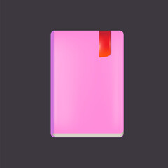 Vector pink womens diary book with red bookmark isolated on grey background. Pink girls book sign and icon design template